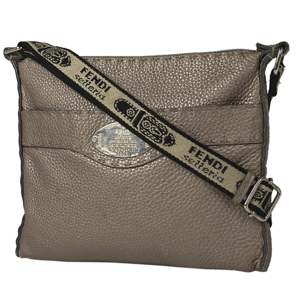 Fendi Selleria Stitch Shoulder Bag Logo Crossbody Leather Gold